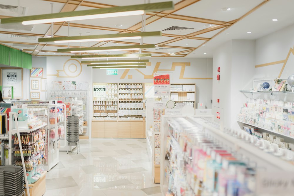 Bright, modern pharmacy retail floor